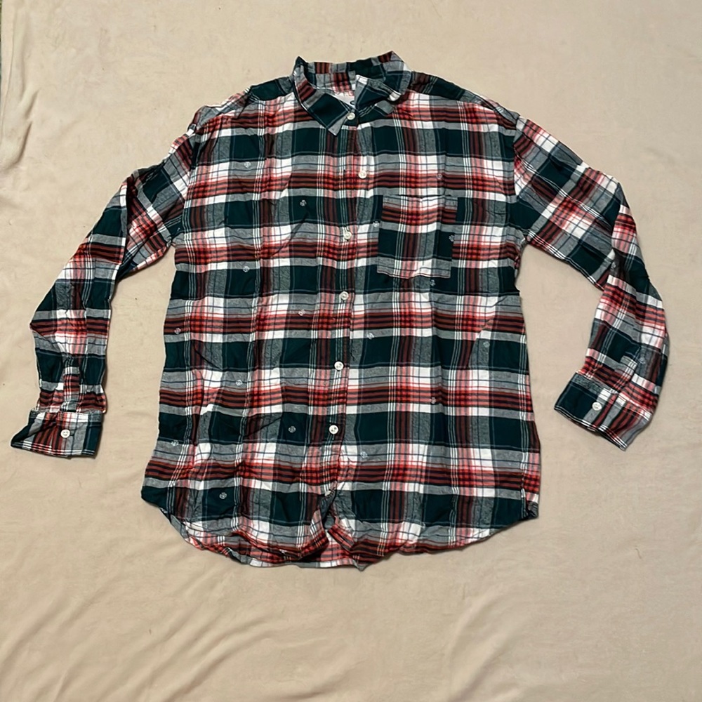 Green, White, Orange Old Navy Girls Flannel Long Sleeve Shirt Size XL